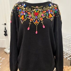 Embellished Black Sweater with Colorful Beading